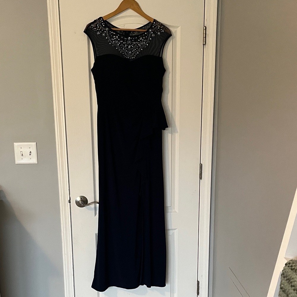 Alex Evenings Navy Embellished Maxi Dress